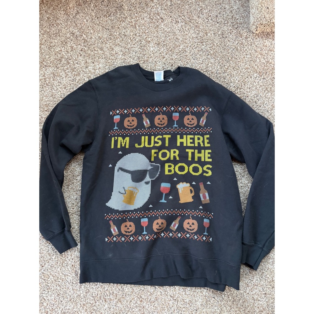 Halloween Ghost Im Just Here For The Boos Sweatshirt Black Crewneck Pullover